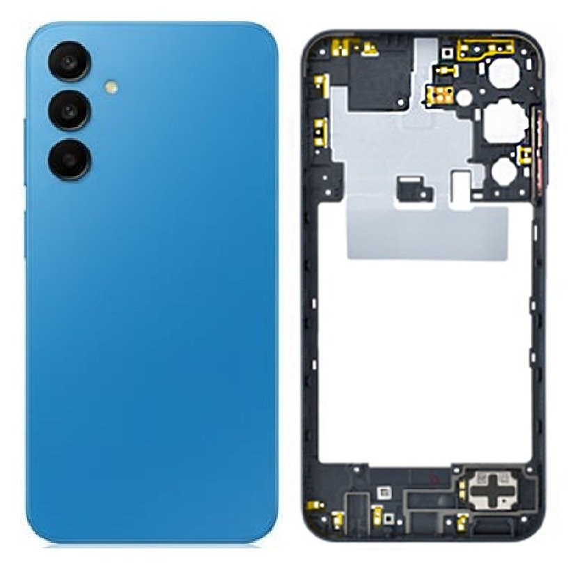 Compatible Replacement Samsung Galaxy A25 4G Full Body Housing Replacement Back Frame Middle Chassis with Side Keys – White, Blue, Yellow & Black Color: BLUE